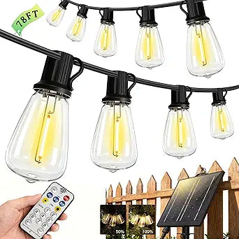 78(72+6) FTSolar String Lights Outdoor IP65Waterproof, Garden LightUSB & Solar Charging,With Remote And 36+2 LED Shatterproof Bulb 8 Light Modes,Dimmable solar lights,Decoration For Camping Backyard
