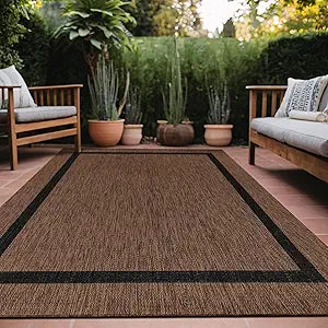 Luul Home Bordered Outdoor Rug 9x12 Washable Outside Carpet for Indoor Patio Porch Waterproof Easy Cleaning Non Shedding Area Rugs Nut Brown - Black 9 x 12