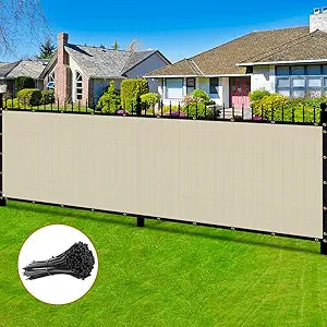 Fence Privacy Screen Outdoor 6' x 30' Beige Heavy Duty Mesh Shade Net Cover with Grommets, Privacy Screens Fencing for Patio Backyard Garden