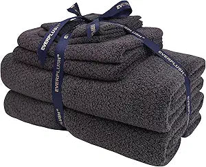 Everplush Diamond Collection 6-Piece Bath Sheet Set, Soft Plush Jacquard Luxury Bath Towels,Highly Absorbent & Fast-Drying Luxury Towels Sets for Bathroom,Shower, or Spa (Charcoal, Bath Sheet 6PK)