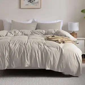 Soft Washed Linen Color Duvet Cover Queen Size,2 Pillow Shams, No Comforter