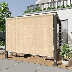 HENG FENG Outdoor Roller Shade,90% UV Block 4'(W) x6'(H) Cordless Patio Shades Roll up Outdoor Blinds for Porch Gazebo Deck Pergola Balcony,Wheat