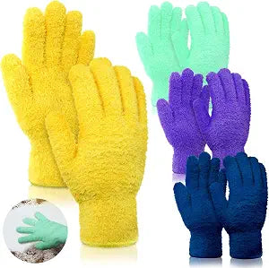 Patelai 4 Pairs Microfiber Plant Dusting Gloves Reusable Leaf Dust Cleaning Glove Mittens for Plants House Cleaning Car Blinds(Green, Dark Blue, Yellow, Purple)