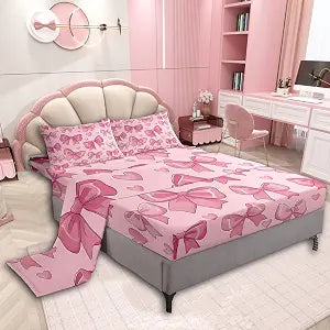 jejeloiu Pink Bow Bed Sheets Set Full Size Kids