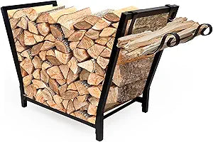 FireProof Pros Firewood Rack Outdoor and Indoor Firewood Storage with Kindling Hooks. 25.6in