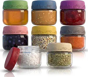 2oz 8Pack Glass Dressing Jars with Leakproof Lids, Containers for Sauce, Salad Dressing, Dips & Snacks Reusable Glass Food Storage Cups for Lunch Box & Meal Prep(2oz-8Pack)