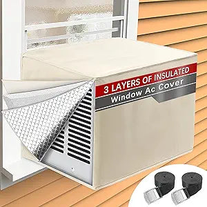 Air Conditioner Covers for Outside for Winter Insulation, 27.5" W x 22.5" D x 18.5" H, Waterproof & Windfroof Window AC Covers for Outside with 3 Layers Insulation - Beige