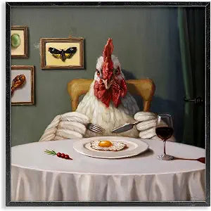 Funny Chicken and Egg Dinner, 12 x 12 Inch Framed Gicle Print