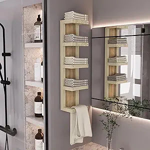 TUHOME Arlington Wall Towel Rack with Five Vertical Storage Tiers, Space-Saving Organizer for Bathroom Towels and Accessories, Modern Mounted Design Ideal for Small Bathrooms or Extra Storage i