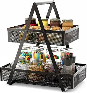 EKNITEY Snack Organizer for Countertop - 2 Tier Metal Snack Basket