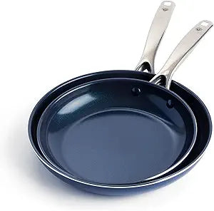 Blue Diamond 9.5 and 11" Frying Pan Skillet Set, Diamond Infused PFAS & PFOA-Free Ceramic Nonstick Pots & Pans, Durable Non Toxic Metal Utensil Safe & Scratch Resistant, Dishwasher & Oven Safe, Blue