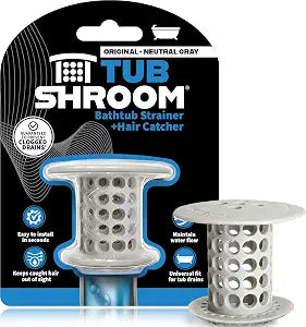 TubShroom Bathtub Drain Hair Catcher in-Drain Tub Strainer & Clog Prevention Protector, Fits Standard 1.41.75 Tub Drains, Easy Clean, Captures Human & Pet Hair Out of Sight (Gray)