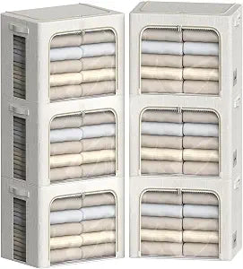 FHSQX 6 Pack Clothes Storage Bins,Ivory White, 16.5x12.2x12.2inch (40L)