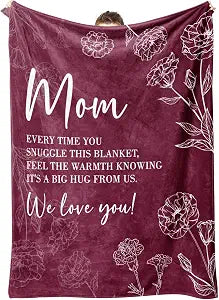 GiltGlimmer Gifts for Mom, Mom Birthday Gifts Blanket, Moms Gift for Women from Daughter Son, We Love You Present for Mother Mommy Christmas Mothers Day 80" x 60", Burgundy