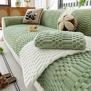 Plush Warm Sofa Covers Washable, Funny Fuzzy Couch Cover for Dogs Washable, Non-Slip Couch Covers for Sectional Sofas, Soft Sofa Slipcover for Pet & Kid(1PC, Green, 36"94", Single Seater)