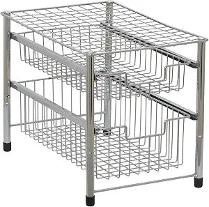 Household Essentials Free Standing Two Basket Sliding Cabinet Organizer with Metal Frame, Silver Finish