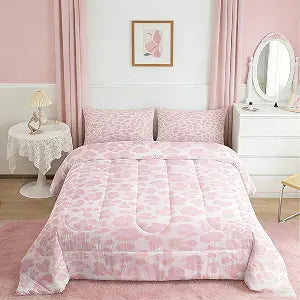 Feelyou Pink Leopard Bedding Set Full Size for Kids Boys Girls