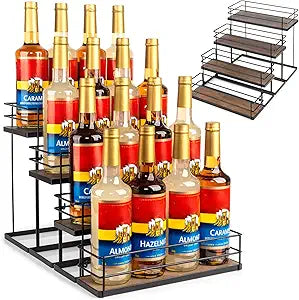 kimilus 16 Bottle Capacity Coffee Syrup Organizer 4 Tier Coffee Syrup Stand Shelf for Coffee Bar Kitchen Small Wine Rack for Bar Family Storage for Syrup Wine Dressing