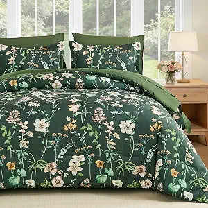 DJY King Comforter Set, Green Botanical Floral Comforter Sets King Size for All Seasons, 7 Pieces Bed in a Bag Lightweight Microfiber Bedding Comforter Set with Sheets Pillowcases & Shams