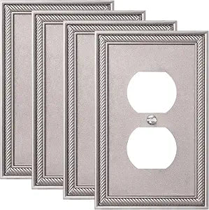 Brushed Nickel Rope Edge Duplex Outlet Cover Plate Zinc Alloy 4-Pack
