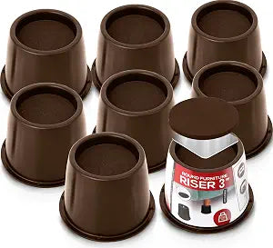 Utopia Bedding 3 Inch Bed Risers 8 Pack, Round Heavy Duty, Brown