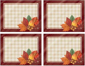 Beistle 4 Piece 10" x 13" Plastic Autumn Fall Placemats For Dining Table, Harvest Theme Thanksgiving Dinnerware Party Decorations Supplies, Made In USA Since 1900