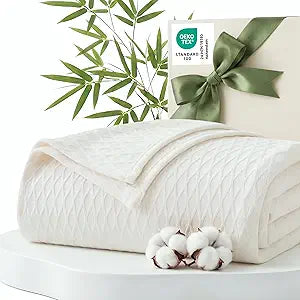 Bedsure Cooling Blanket of Rayon Derived from Bamboo - Lightweight Breathable Cotton Summer Blankets Queen Size for Hot Sleepers, Luxury Throws for Bed, Couch and Sofa, White, 90x90 Inches