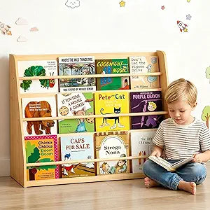 XiaZ Kids Bookshelf, Wooden Montessori Bookshelf for Toddlers with Front-Facing Display, Baby Book Display Shelves for Small Spaces, Childrens Book Organizer for Playroom, Nursery & Classroom, 3-Tier