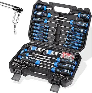 URASISTO 120-pieces Magnetic Screwdrivers Sets Includes Sockets, Slotted, Phillips, Hex, Torx and Precision Screwdriver Set Tools for Men, Repair Home