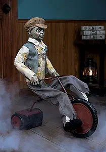 Fun Costumes 2.5FT Wheels McGee Tricycle Doll Animatronic | Creepy Moving Doll Halloween Decoration with Glowing Eyes, Music