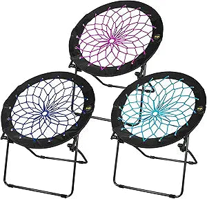 Zenithen Foldable 29" Bunjo Bungee Chairs, Plum, Indigo & Teal (Pack of 3) - Lightweight Collapsible Seating for Teens, Adults, Dorms, Bedrooms, Camping & Gaming - 225lb Capacity Portable Seat