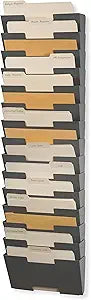 Wallniture Lisbon 15-Tier Wall Mounted File Holder and Desk Organizer, Metal Gray Office Organization and Storage Rack