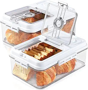 Dynta Bread Box for Homemade Bread for Kitchen Counter Airtight, Time Recording Bread Storage Container with Lid, Bread Keeper for Toast, Bagel, Donut and Cookies, 2 Pack