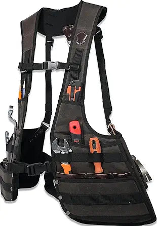 WELKINLAND Heavy-Duty Canvas Tool Vest with Top-Grain Leather, 33-Pocket Tool Vests, Heavy Duty Tools Vest, Comfy Carpenter Vest, Multi-Functional Tool Vest For Carpenter, Electrician & Construction