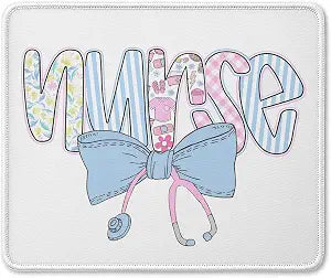 Cute Nurse Bow Mouse Pad,Nursing Graduation Women Gifts Mouse Pad for Office Computer Work Desk Accessories,Gift for Nurses Week,Present for Nursing Students,9.57.9 Inch