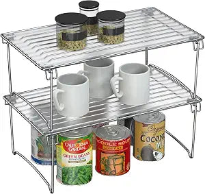 Deco Brothers Stackable Cabinet Shelf Organizer, 2 Pack, Chrome