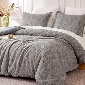 SLEEP ZONE Boho Duvet Cover Set Full Size, Jacquard Leaf 3 Pieces Luxury Soft Breathable Duvet Cover with 2 Pillow Shams, Bedding Set for All Season, 80" �� 90", Dark Gray