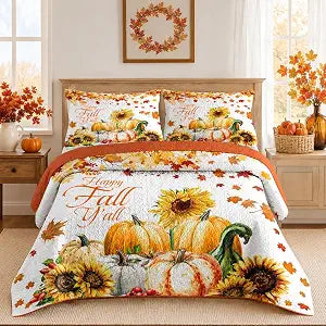 Pamnest Queen Fall Quilt Set, 3 Pieces Autumn Rustic Bedding, Bedspread