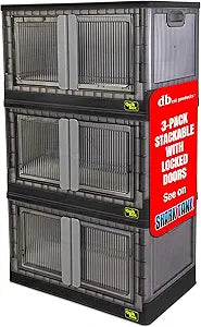 Quik Box - 19 Gallon 3 Pack Stackable Storage Bins with Doors, Collapsible Organizer Foldable Container, for Bedroom Living Room Neat, Tidy Dorms and Organized Homes, Boxes