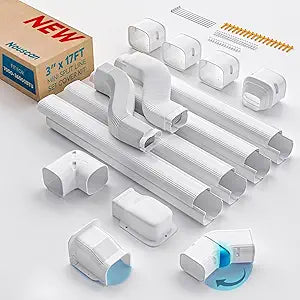 Mini Split Line Set Cover: 3" 17Ft Line Set Cover Kit for Minisplit with Flexible Duct, Decorative Lineset Hide Cover Kit for Air Conditioner, HVAC, Heat Pumps, Central AC Pipe, White