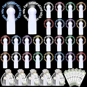 Retisee 32 Set Mini Portable Handheld Fans Bulk for Wedding Guest LED Battery Fans with Bags and Cards Thank You for Celebrating with Us Gifts for Summer Wedding Bridal Shower Party Favors(Eucalyptus)