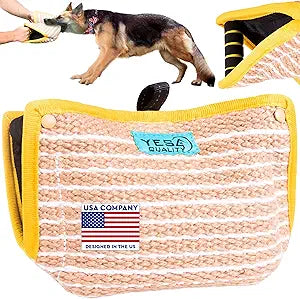 YES4QUALITY Durable Dog Bite Wedge 13x10 Inches, Safe Biting Pillow w/ 2 Comfy & Strong Handles, Tough Jute Tug Toy for Med to Large Dogs, Ideal for Tug of War, K9, IPO Schutzhund & Puppy Training