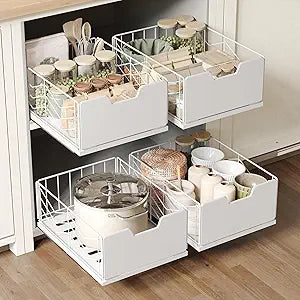 NETEL 2 Pack Pull Out Cabinet Organizer, Slide Out Drawers for Kitchen Cabinets, Pull Out Drawers Fixed with Adhesive Nano Film, Kitchen Cabinet Organizer, Pantry Organizers,11.8" W X 15.7" D X 6.9" H