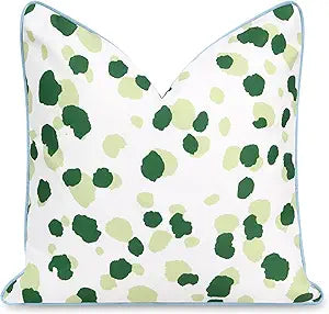 Hofdeco Premium Coastal Patio Indoor Outdoor Throw Pillow Cover Only, 20"x20" Water Repellent for Backyard, Couch, Green Leopard with Piping