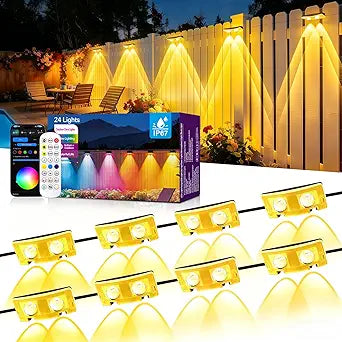 AHAWILL Fence Lights Outdoor 24 Packs,Smart RGB Fence Lighting with APP&Remote Control,IP67 Waterproof Fence Lights,DIY Scene Modes,LED Light for Fence,Patio,Yard,Garden(150ft)