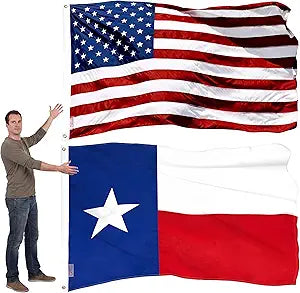 Fanfanwin Set of 2 American Flag 4x6 ft Texas State Flag 250th Anniversary Heavy Duty Outdoor Double Sided Embroidered Stars Sewn Polyester Brass Grommets for July 4th of July Patriotic Outside