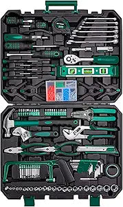 CARTMAN 238-Piece Tool Set with Socket Wrench & Auto Repair Tools Mixed General Household Hand Tool Kit, Green Plastic Toolbox Storage Case Comprehensive DIY, Home & Car Maintenance