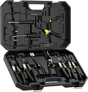 Hose Clamp Pliers Set, Flexible Wire Long Reach Clic R Type Swivel Jaw and Flat Band Pliers for Fuel Oil and Water Work, Automotive Repair Tools Kit, 9 Pieces