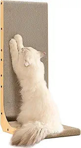 FUKUMARU Cat Scratcher, 32.7 Inch L Shape Cat Scratch Pad Wall Mounted, Cat Scratching Cardboard with Ball Toy for Indoor Cats, Extra Large