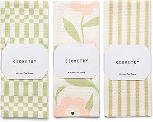 GEOMETRY Tea Towels Spring & Summer Collection Quick-Dry, Ultra-Absorbent, Reusable Microfiber Kitchen Towels for Drying & Cleaning - Meadowlight - 3 Pack